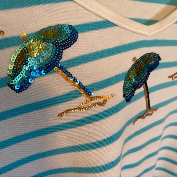 Quaker Factory Sequined Umbrellas Striped Top 1X - Picture 3 of 7